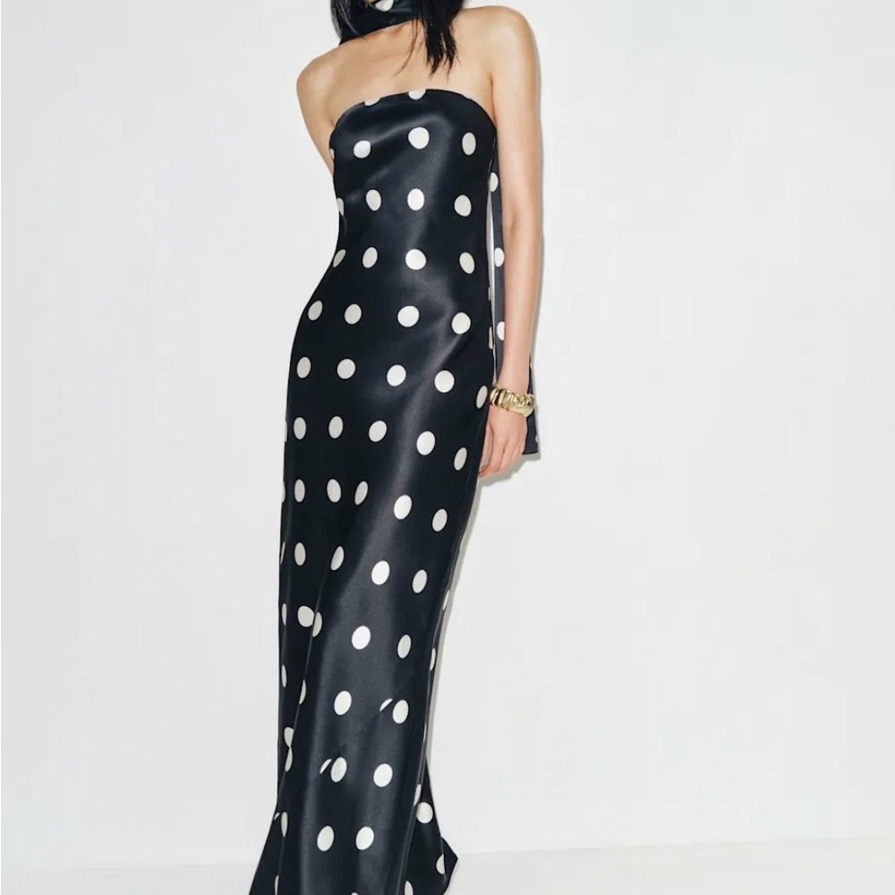 New Reformation Oren silk dress in seasonal Moon dot small